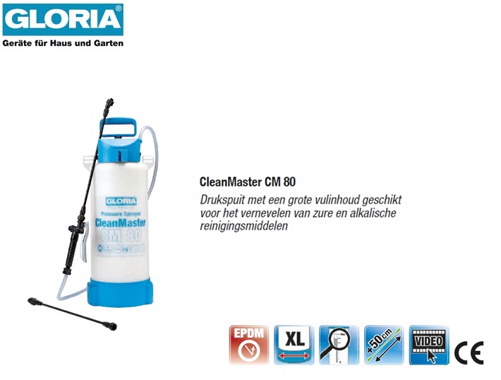 Gloria Clean Master CM80 Zuur drukspuit - 8 liter