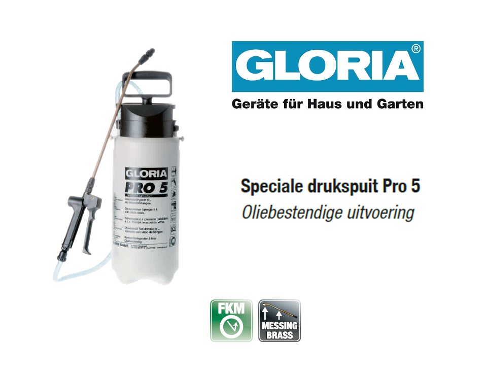 Oliebestendige drukspuit Gloria Pro 5 - 5 liter