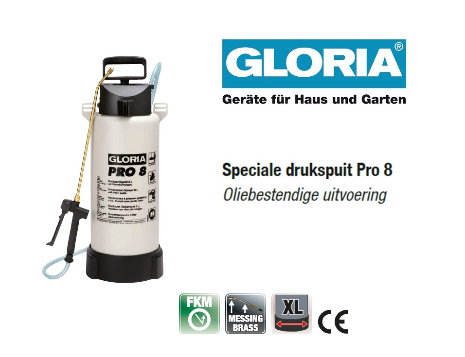 Oliebestendige drukspuit Gloria Pro 8 - 8 liter