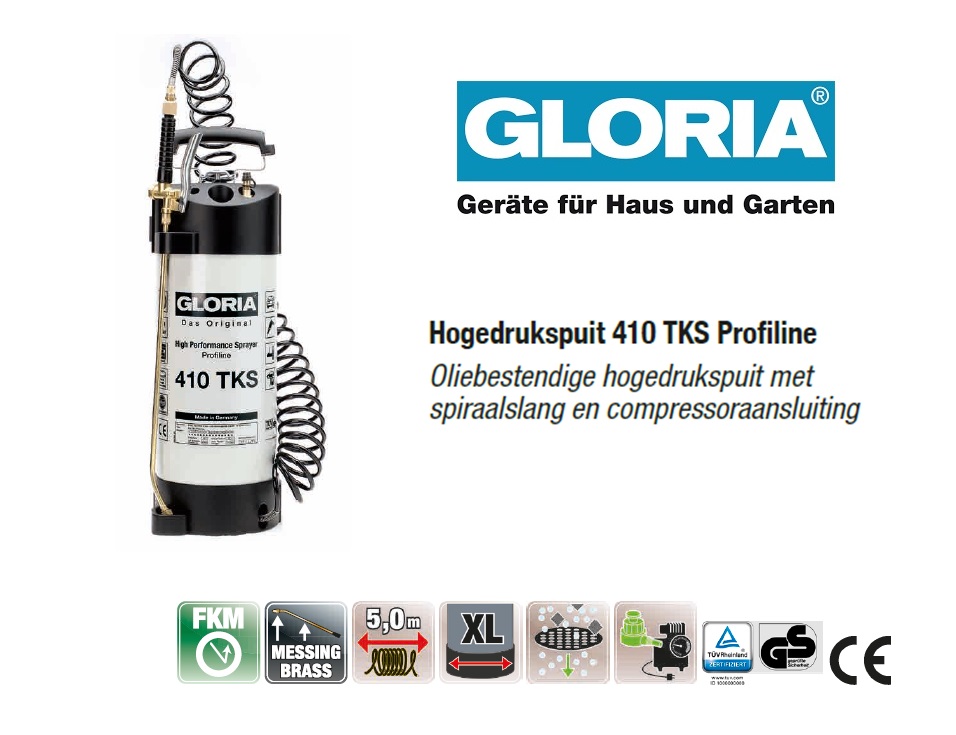 Hogedrukspuit Staal Gloria 410TKS Profiline - 10 liter