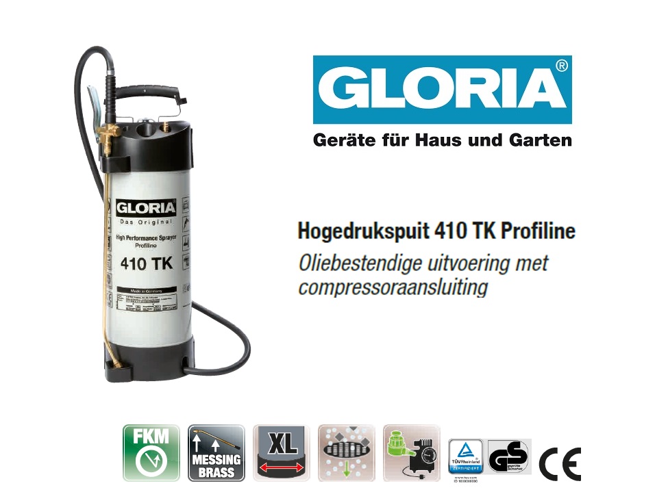 Hogedrukspuit Staal Gloria 410TK Profiline - 10 liter