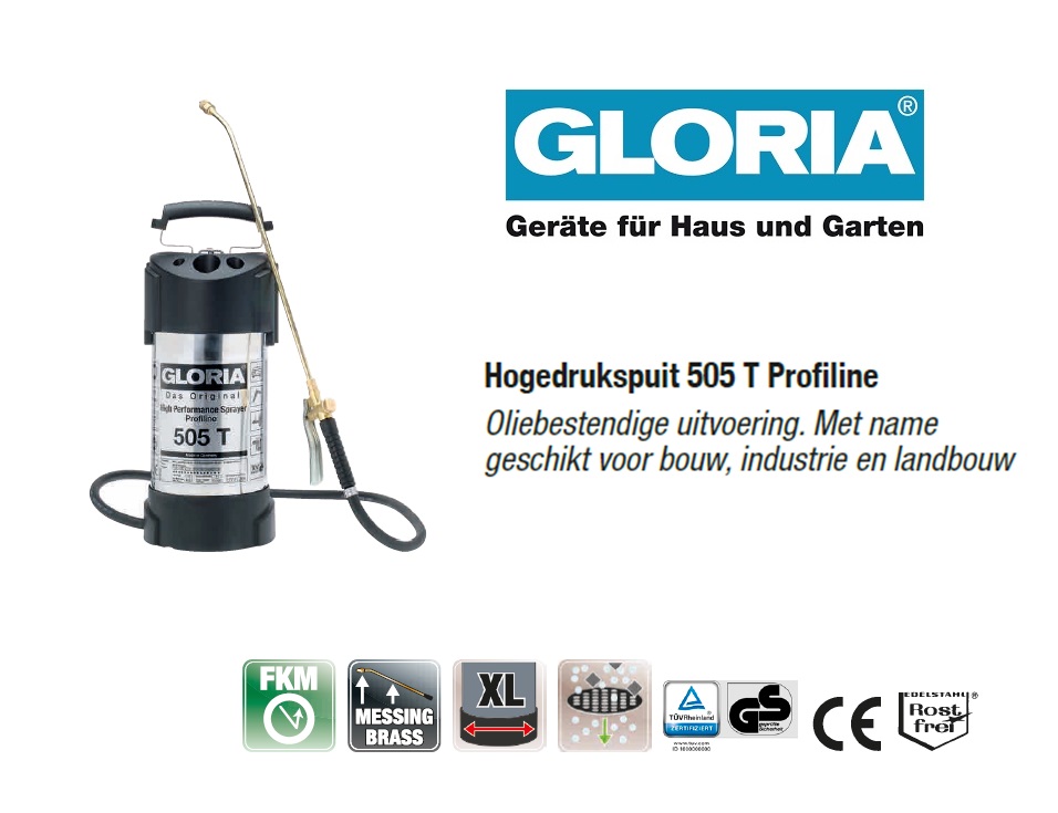 Hogedrukspuit RVS Gloria 510T Profiline - 10 liter | DKMTools - DKM Tools