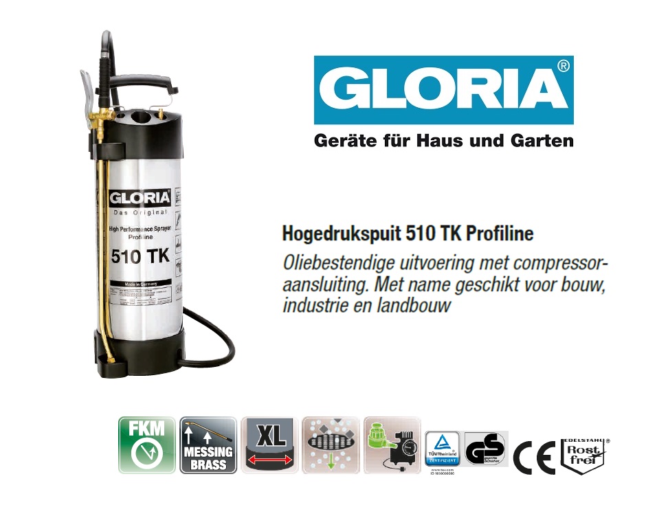 Hogedrukspuit RVS Gloria 505T Profiline - 5 liter | DKMTools - DKM Tools