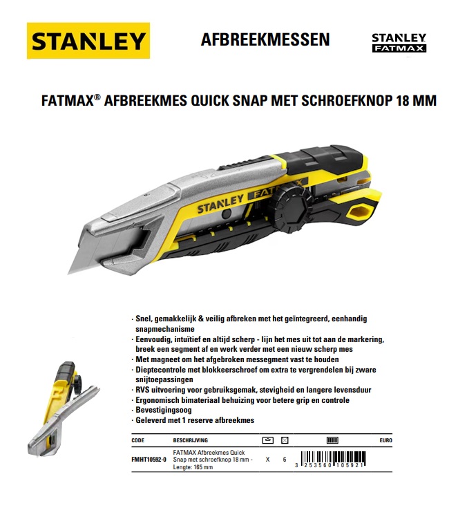 FatMax Afbreekmes Quick Snap schroefknop 18mm