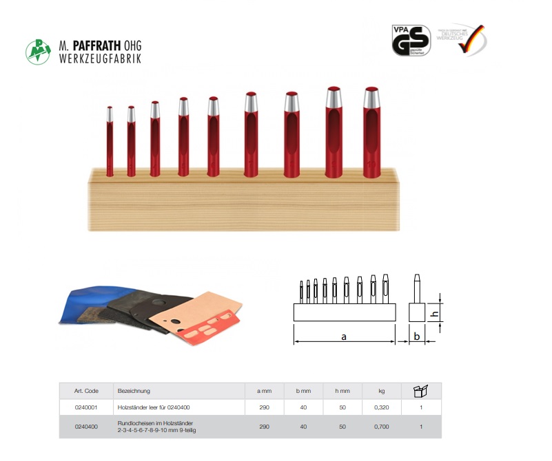 Ronde ponsset, 9-delig in kunststoffen doos 2 - 10 mm | DKMTools - DKM Tools