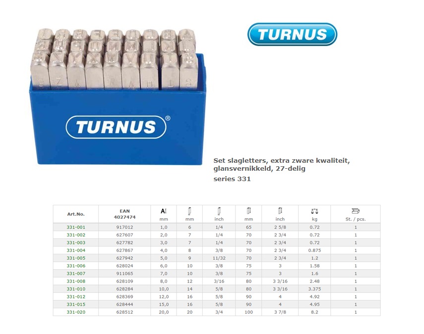 Slagcijfers Set 7,0mm, standaard, 9-delig Turnus 328-107 | DKMTools - DKM Tools