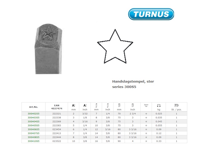Handslagstempel, ster 2,0mm