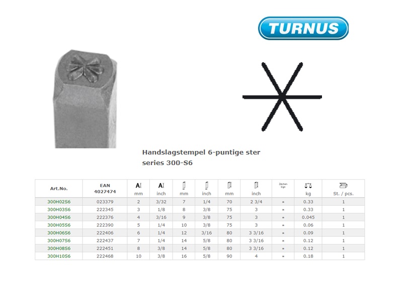 Handslagstempel 6-puntige ster 2,0mm