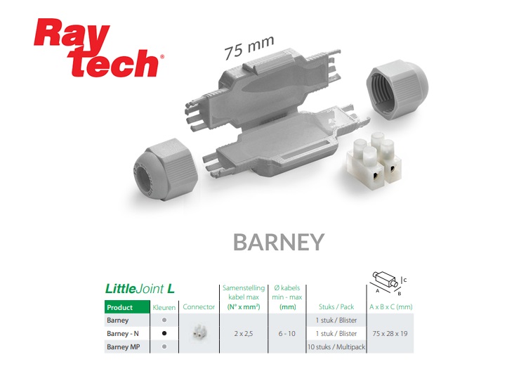 BARNEY 2x2,5mm2 verbindingsmof IP68 (6-10mm)