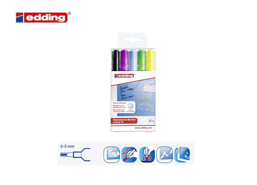 Edding 90 glassboard marker set van 5 assorti