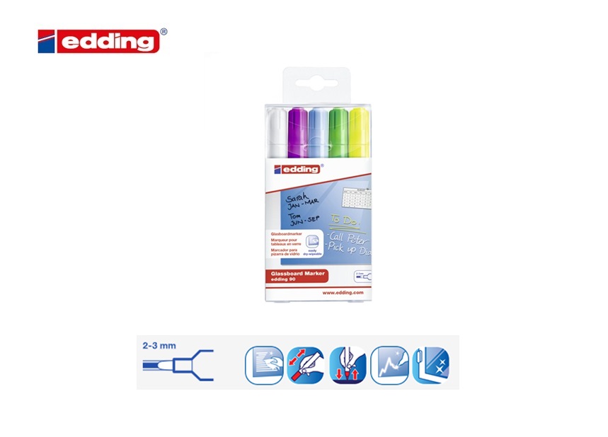 Edding 90 glassboard marker set van 5 assorti