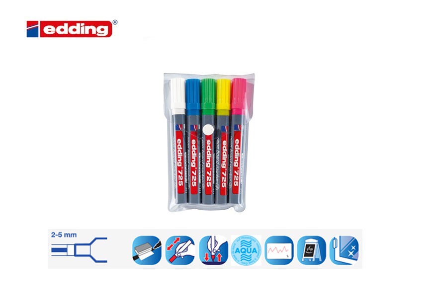 Edding 725 neon board marker set van 5 assorti