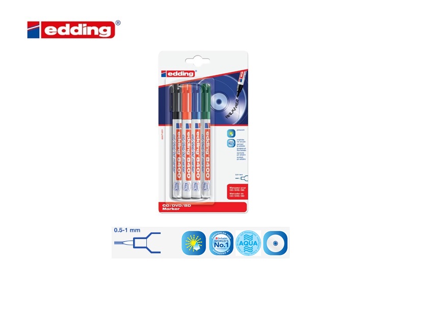 Edding 8400 CD-DVD-BD marker blister van 4 assorti