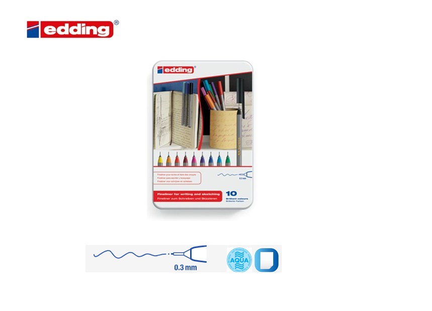 Edding 55 fineliner metalen doos van 10 assorti