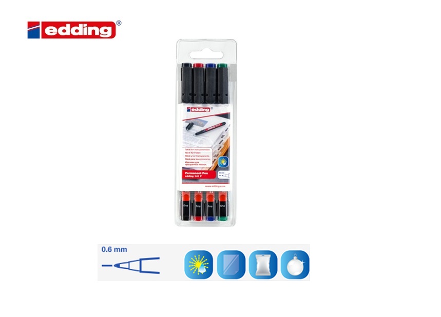 Edding 141 F permanent pen set van 4 assorti