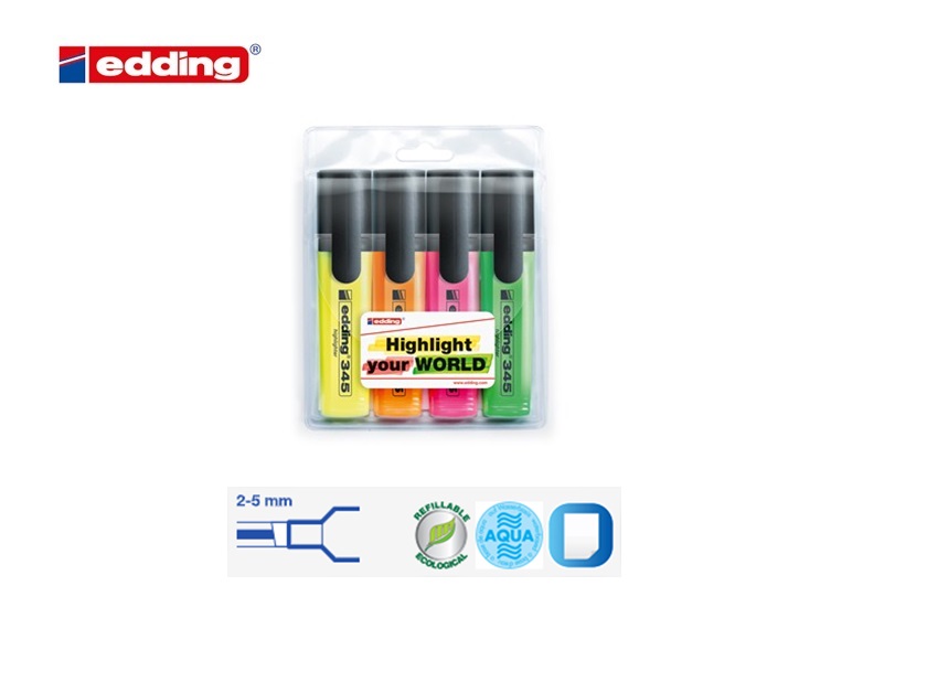 Edding 345 highlighter set van 4 assorti