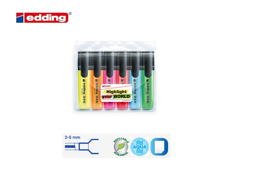 Edding 345 highlighter set van 6 assorti