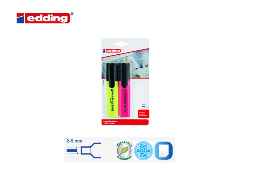 Edding 345 highlighter blister van 2 assorti