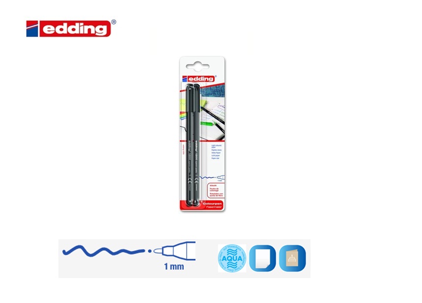 Edding 1200 viltstift fijn blister van 2 zwart