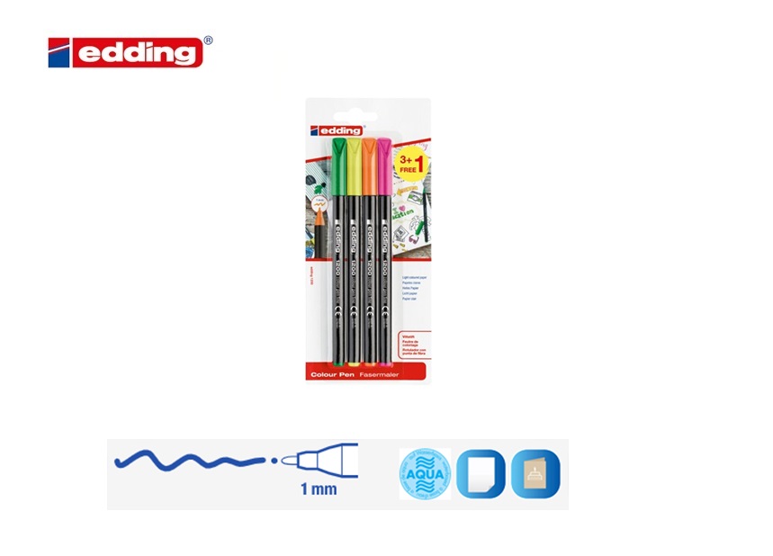 Edding 1200 viltstift fijn blister van 4 assorti