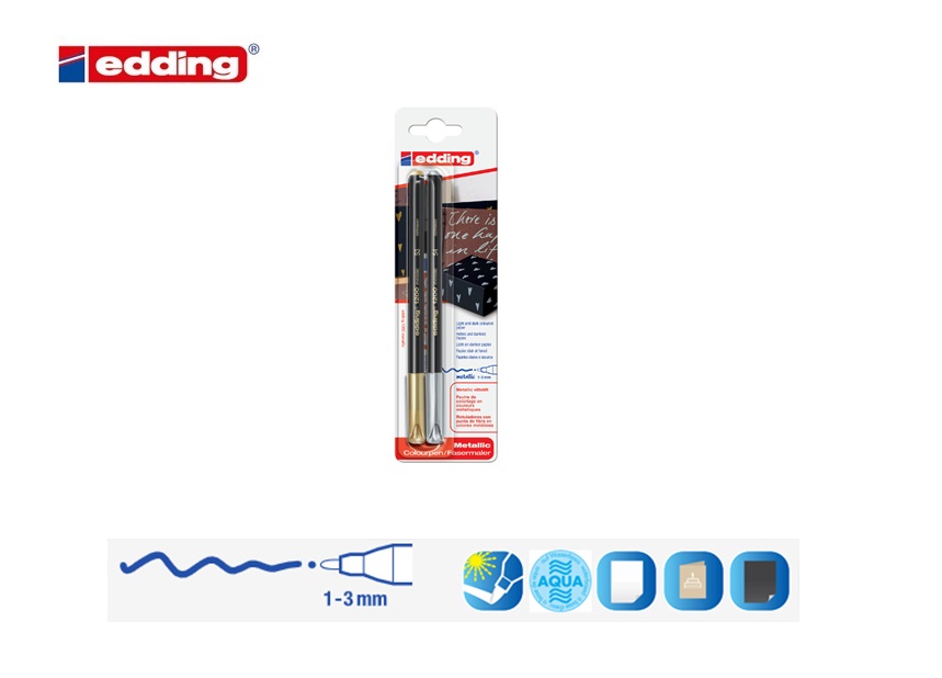 Edding 1200 metallic viltstift blister van 2 assorti