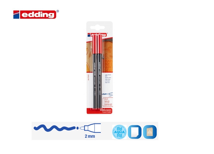 Edding 1300 viltstift medium blister van 2 rood