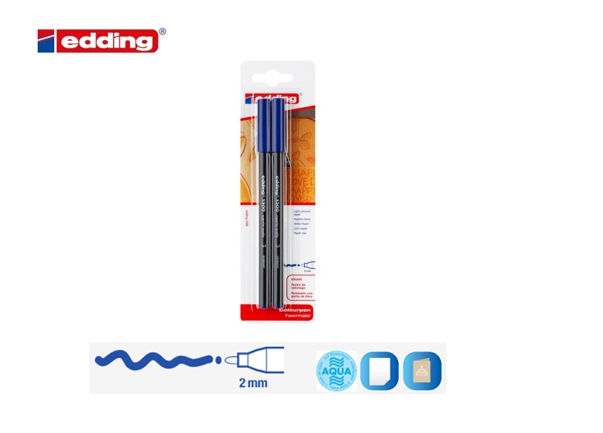 Edding 1300 viltstift medium blister van 2 blauw