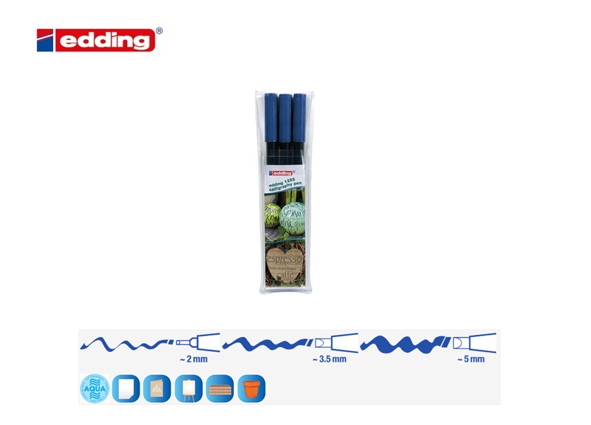 Edding 1255 kalligrafiestift set van 3 staalblauw