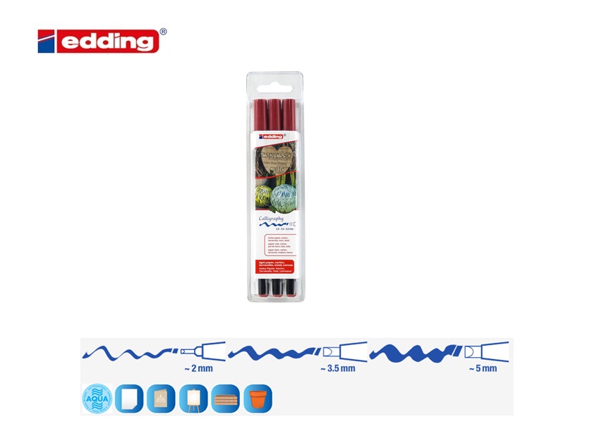 Edding 1255 kalligrafiestift set van 3 karmijn