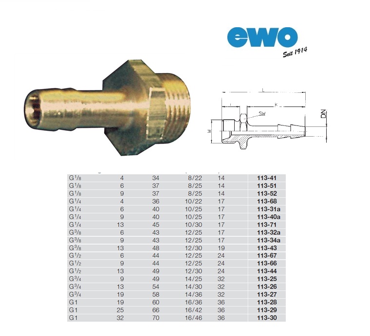 Buitenschroefdraadmof DIN 3852-A, G1/8, LW 4