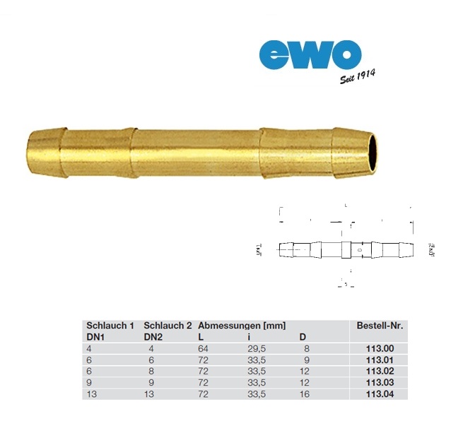 Dubbele slangmof EN ISO 560 (DIN 8542), LW 4x4