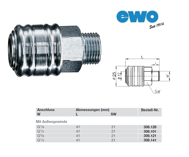 Snelkoppeling nickel-plated NW 7,2 LW13 met slangaansluiting | DKMTools - DKM Tools