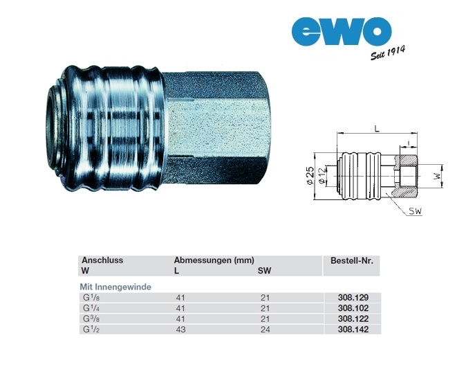 Snelkoppeling nickel-plated NW 7,2 G 1/8 Binneschroefdraad