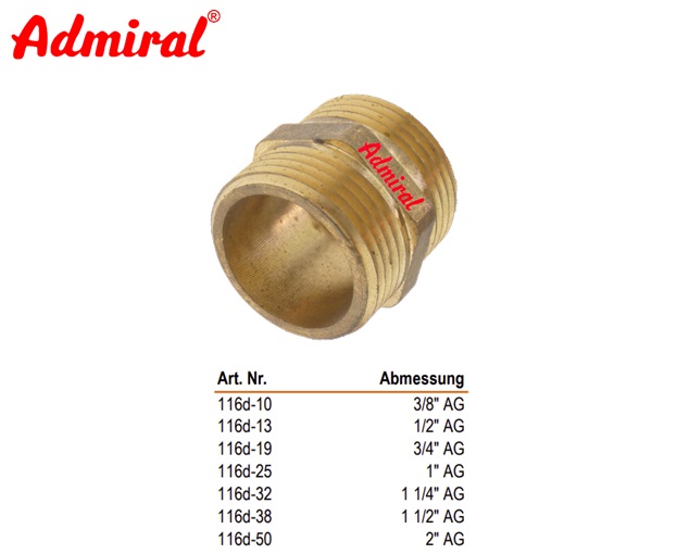 Schroefverbinding Admiral Fit dubbele nippel 2 x AG 1/4