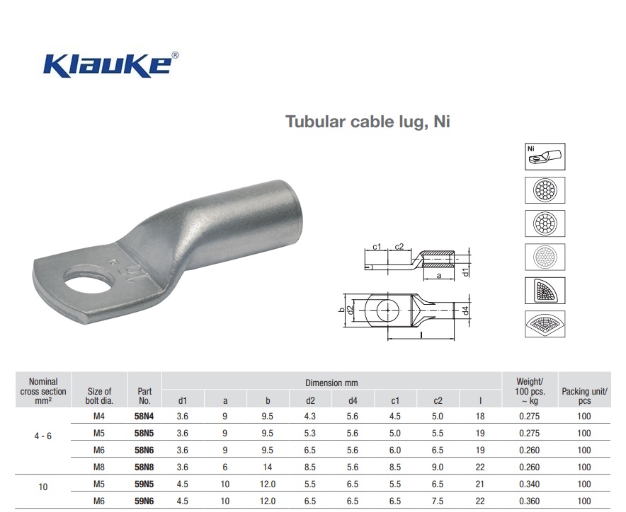 Nikkelkabelschoen  16 qmm 60N/5 | DKMTools - DKM Tools