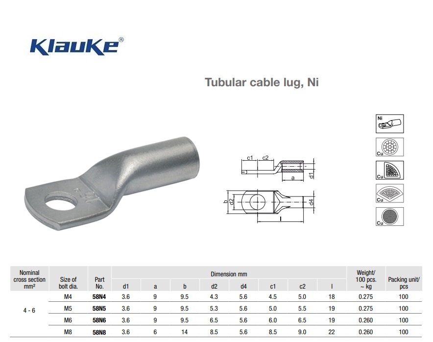 Nikkelkabelschoen  6 qmm 58N/4 | DKMTools - DKM Tools