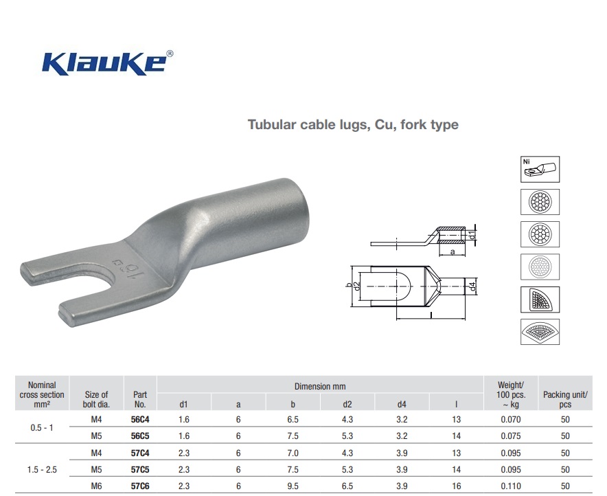 Nikkelkabelschoen vorkvorm  16 qmm 60C/6 | DKMTools - DKM Tools