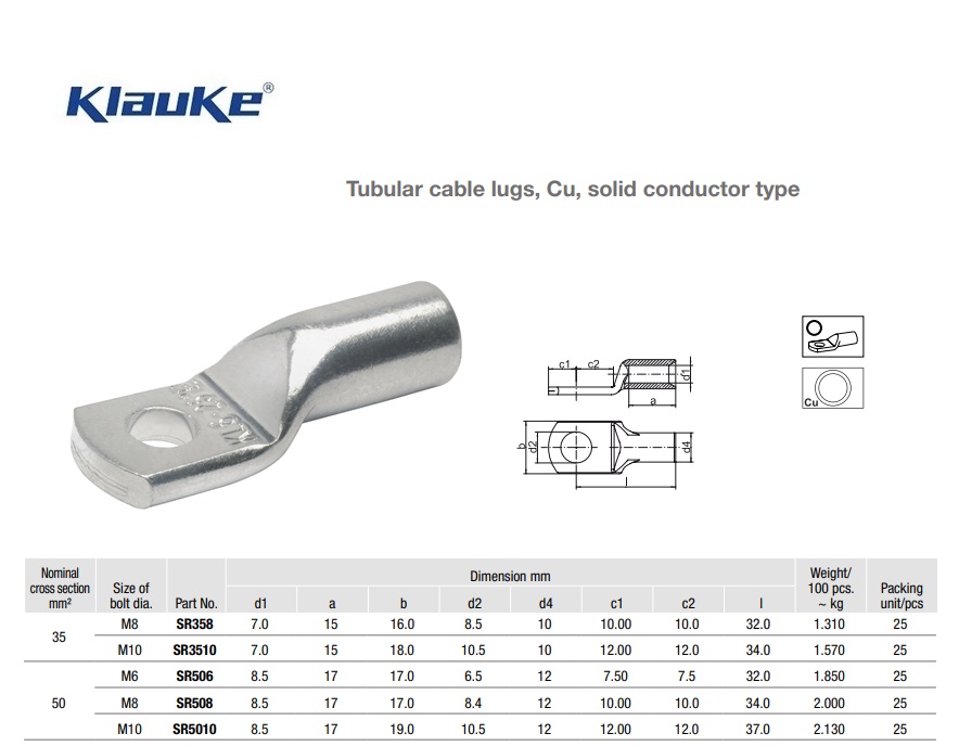 Kabelschoen massief  25 qmm SR25/8 | DKMTools - DKM Tools