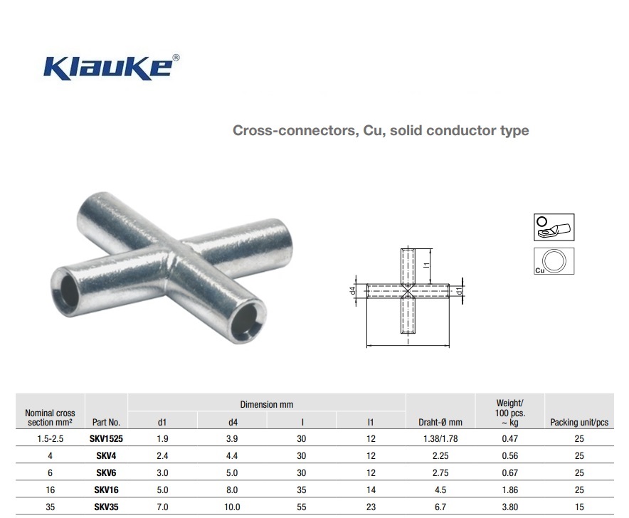 Kruisverbinder massief 2,5 qmm SKV1,5/2,5