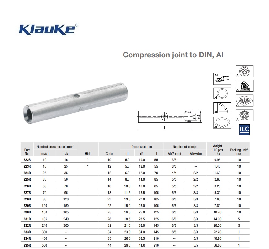 Verbinder Aluminium  185 qmm 411R | DKMTools - DKM Tools