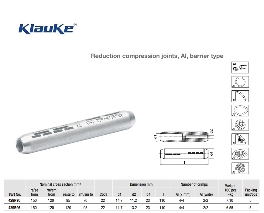 Reduceerverbinder Aluminium oliestop 120 qmm 429R/70