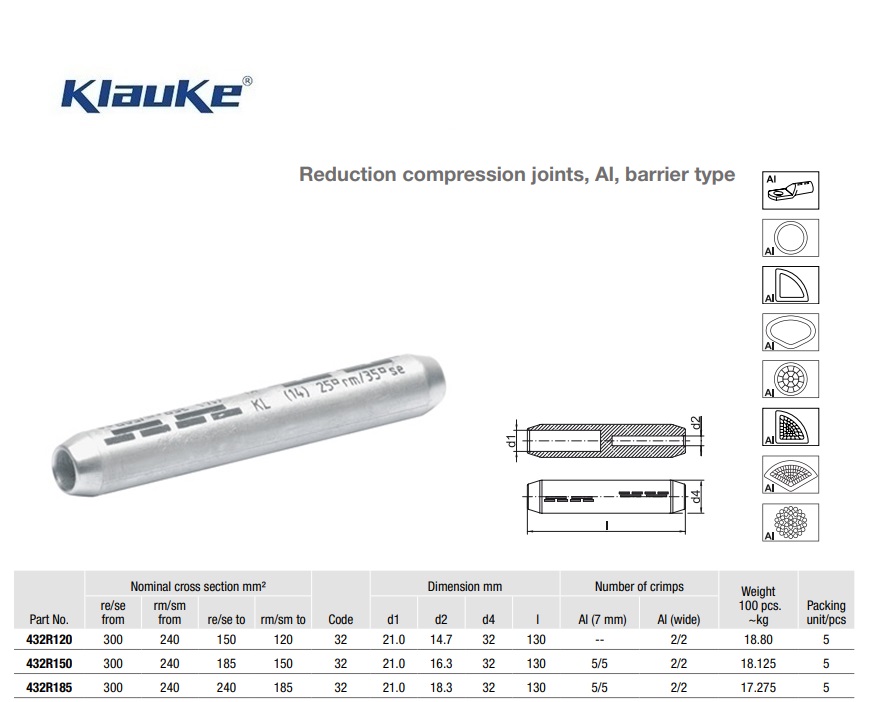 Reduceerverbinder Aluminium oliestop 240 qmm 432R/120