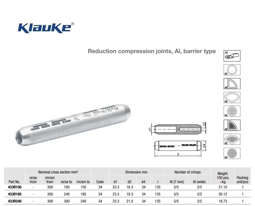 Reduceerverbinder Aluminium  50 qmm 286R/25 | DKMTools - DKM Tools