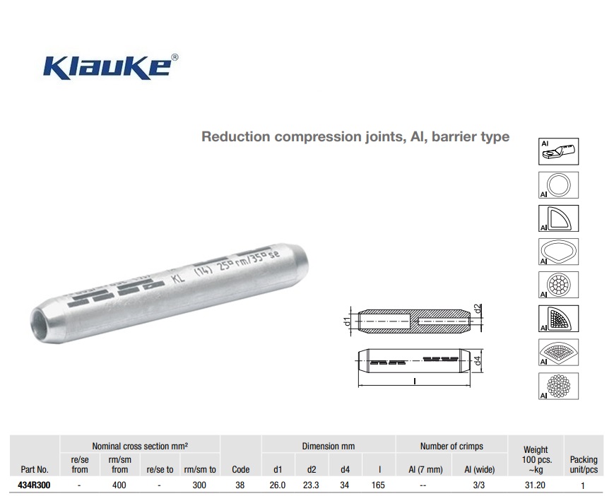 Reduceerverbinder Aluminium  185 qmm 291R/150 | DKMTools - DKM Tools