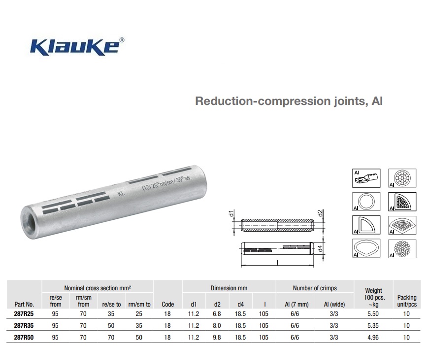 Reduceerverbinder Aluminium 70 qmm 287R/25