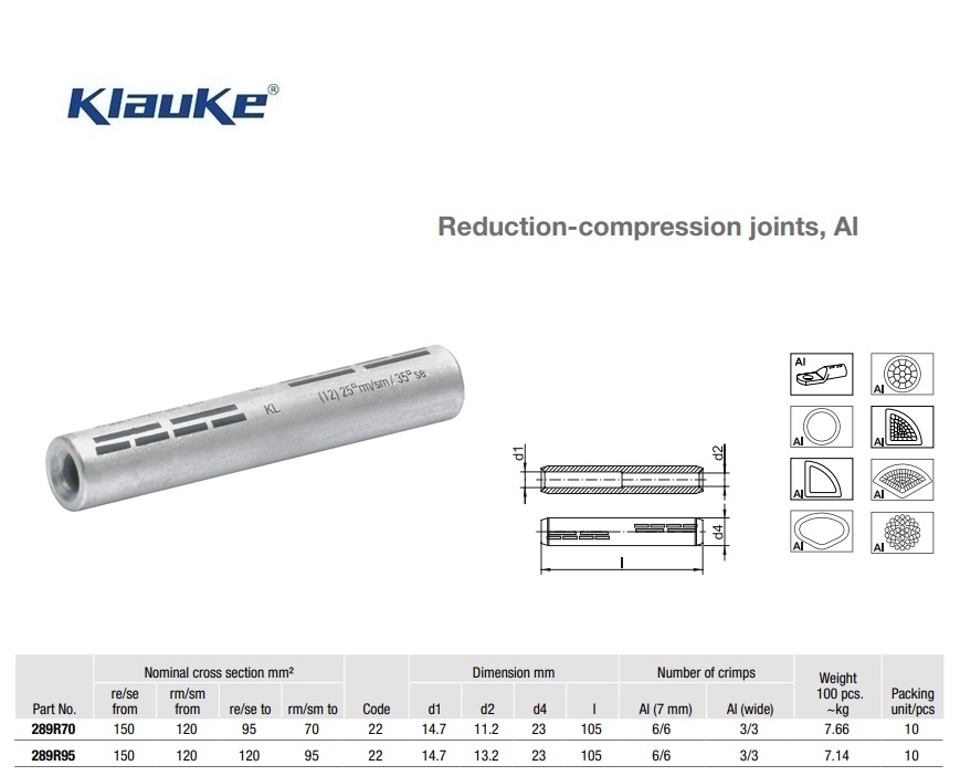 Reduceerverbinder Aluminium 120 qmm 289R/70