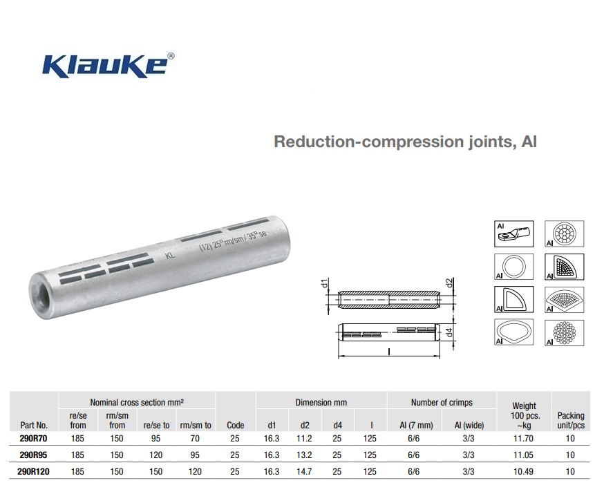 Reduceerverbinder Aluminium 150 qmm 290R/95