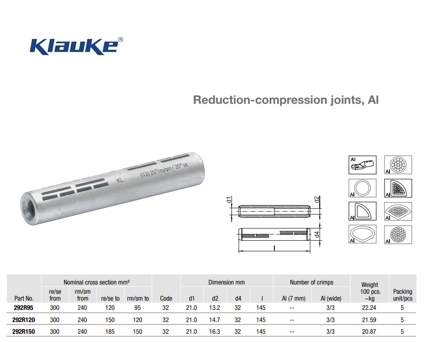 Reduceerverbinder Aluminium 240 qmm 292R/95