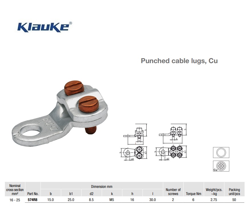 Klemkabelschoen 2 schroeven  10 qmm 572R/6 | DKMTools - DKM Tools