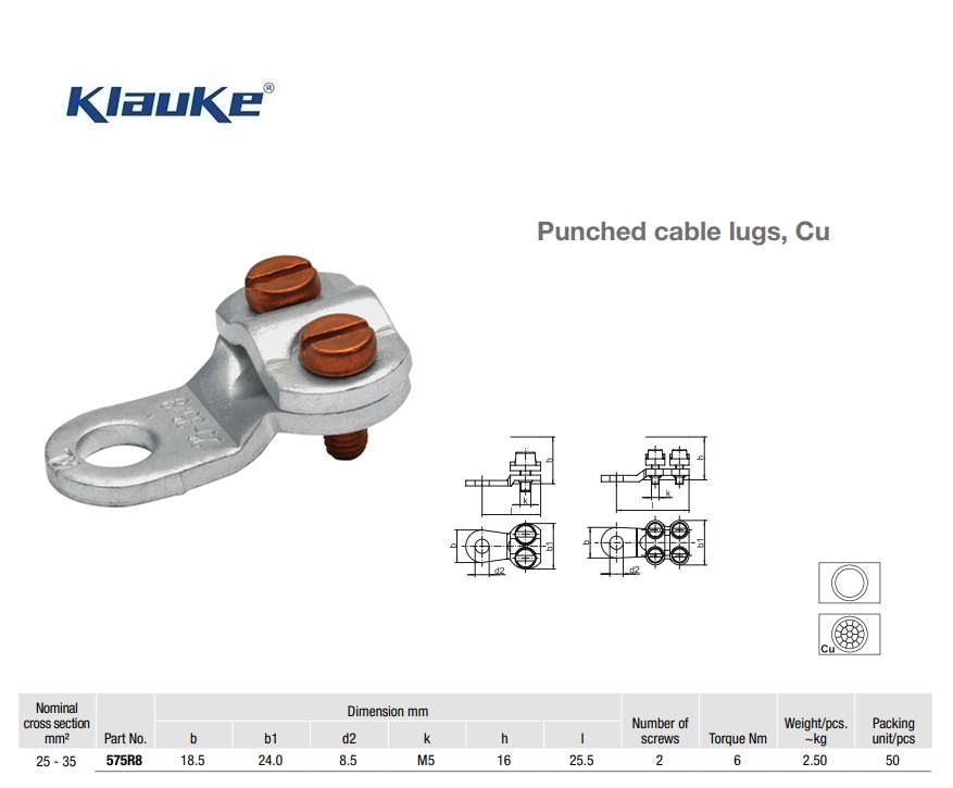 Klemkabelschoen 2 schroeven  10 qmm 572R/6 | DKMTools - DKM Tools